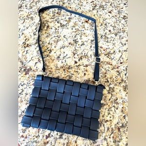 Anthropologie Crossbody or Clutch with cross hatch black leather like! EUC